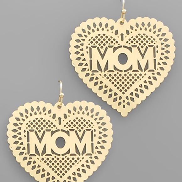 MOM Heart Filigree Earrings - Picture 1 of 1